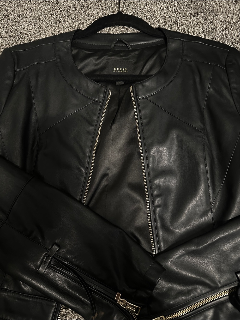 Guess Black Faux Leather Zip-Front Jacket